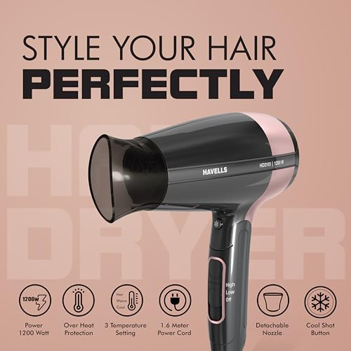 Havells 1200W Foldable Hair Dryer; 3 Heat Settings With Cool Shot (Hot/Cool/Warm),Heat Balance Technology|Cool Black|Your Perfect Blow Dry Companion For Effortless Hair Styling|Hd3161-1200 Watts 5 41WVdh2VUZL