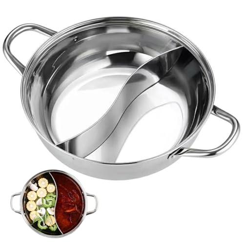 Pentola calda in acciaio inossidabile con divisore, pentola da cucina a hotpot da 11 pollici con doppia maniglia, shabu shabu, hotpot facile pulito per la stufa a gas per cuocir induzione, acciaio