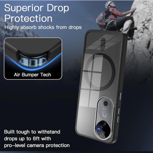 Image of KARWAN Translucent Hybrid Back Case Cover Compatible with Vivo V40 Shockproof Case with Camera Protection, N52 Magnet Cover Case with Magnetic MagEaze Wireless Charging Cover (Black)