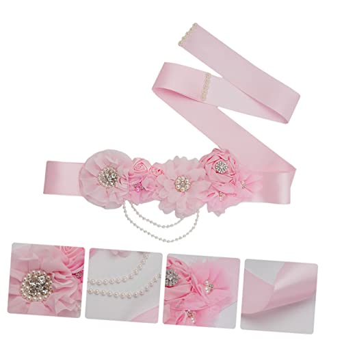 Rhinestone Pearl Wedding Waist Belt Decorative Girdle Bridal Maternity Sash for Shower Party Pink 7