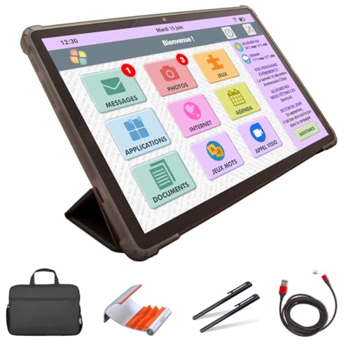 FACILOTAB - Tablette Senior - Simple et Intuitive, Idéal pour Personne Âgée - Très Grand Ecran Tactile Adapté - Camera Avant et Arrière (Pack)