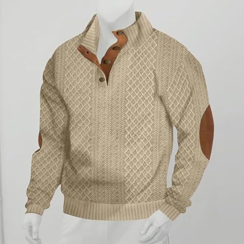 Men's Long Sleeve Cashmere Sports Sweater,Men's Outdoor Casual Stand Cashmere Button Long Sleeve Sweater 1/4 Sweater4