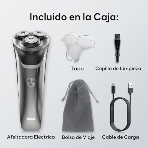 DOAO Afeitadora Electrica Hombre, Maquina de Afeitar Hombre 2025 Mejorada 2 en 1, Afeitadora Rotativa Inalámbrica y Resistente al Agua para Cara, Uso en Seco y en Húmedo (A3)