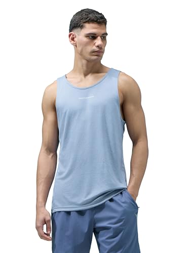 Image of TECHNOSPORT Mens Slim Fit Self Design Scoop Neck Gym Vest with Double Cool for Gym & Sports