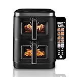 Swan SD10522BLK 11L Twin Stack Air Fryer, Swan Cyclone Technology, Two 5.5L Baskets, Space-Saving Vertical Stack Design, Foldable Digital Touch Display, Dual Cook Functions,10 Pre-Sets, 2800W Black