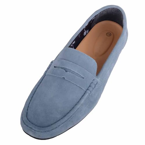 ABSOLUTE FOOTWEAR Mocasines casuales de gamuza de piel auténtica para hombre, Blue, 46 EU