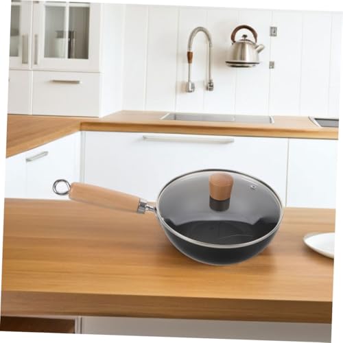 Wok de hierro fundido con tapa y mango de madera miniatura 4