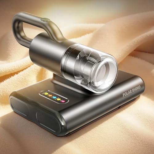 POLAR RHINO Mattress Vacuum Cleaner Corded | Dual Brush Roll, 25kPa Suction, 100% Dust & Allergens Removal, UV-C Light, 140℉ High Heating, Handheld Bed Vacuum Cleaner for Fabric, Couch, Crib, Pet Hair