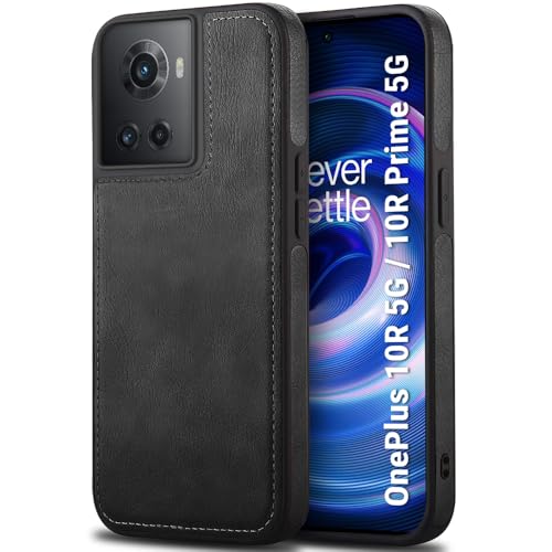 Image of TheGiftKart Genuine Leather Finish Back Cover Case for OnePlus 10R 5G / 10R Prime 5G | Shockproof Design | Raised Edges for Camera & Screen Protection | Stunning Minimalist Design Back Cover (Black)