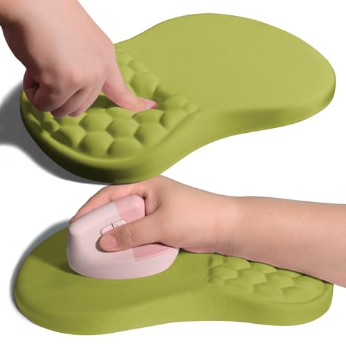 Image of Ergonomic Joint Wrist Support Mouse Pad with Memory Foam Cushion Massage Bump, Carpal Tunnel Pain Relief Mousepad Slope Design for Wrist Rest, 11.8x7.9 in, Khaki Green