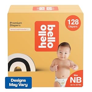 Hello Bello Premium Diapers, Size NB (Up to 10 lbs) Surprise Pack for Boys – 128 Count, Hypoallergenic with Soft, Cloth-Like Feel – Assorted Boy & Gender Neutral Patterns