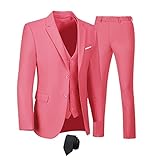 Men's Suits Regular Fit Tuxedo 3 Piece Jacket Vest Pants Set for Men Wedding Prom Blazer Vintage Suit Set Coral-L