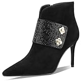 TDD Faux Suede High Heel Boots for Women Stiletto Botas Para Mujer Dress Comfortable Sexy Pointed Toe Elegantes Formal Prom Wedding Comfort Extra Wide Ladies Party Bootis (Black, Size 9)