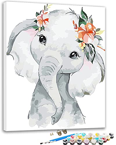 Malen Nach Zahlen Für Erwachsene – 'Farbenfroher Elefant' Auf Leinwand, 40,6 X 50,8 Cm, Inkl. Pinsel & Farben