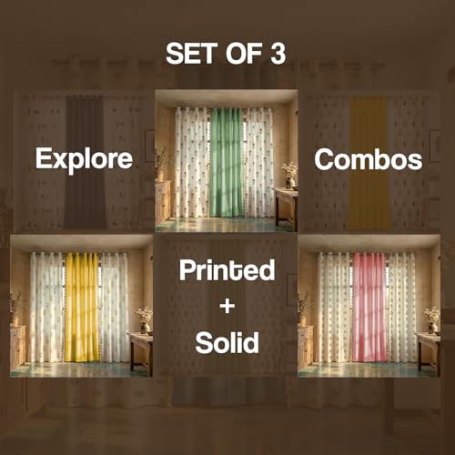 Image of Urban Space Printed 100% Cotton Curtains for Window, Combo Set of 3 Curtains 5 Feet, Tieback & Eyelets Included with Curtains for Home Decor (Orchard Dark Teal & Aura Dusty Blue, 5 Feet)