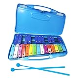 Soulmate Xylophone Glockenspiel 25 note Xylophone for Kids, Professional Percussion Instrument with case and Two Safe Mallets for Beginners, Colorful Metal Keys,Music Teaching, Gifts(Blue）