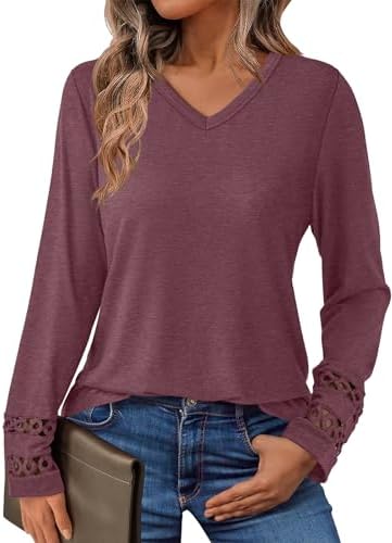 Women's Long Sleeve V Neck Tunic Top Casual Dressy Blouse Business Loose Fit Trendy 2025 Fall Outfits