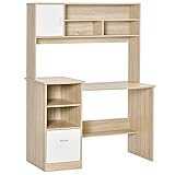 HOMCOM Schreibtisch Computertisch mit Bücherregal Home-Office Wohnzimmer Büro Eiche Weiß Spanplatte 120 x 60 x 160 cm