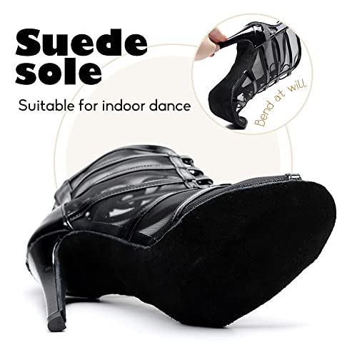 Ykxlm Women Open Toe Dance Boots Latin Salsa Ballroom Lace-Up Ankle Dance Shoes,1023-8.5,Black,7.5 Us #TOP3