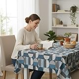 ECOMMERC3 | Nappe en Toile cirée rectangulaire Taille 200 x 140 cm   Style, durabilité et Nettoyage Facile pour Votre Table   Nappe en Toile cirée Anti Taches et imperméable   MENO Bleu