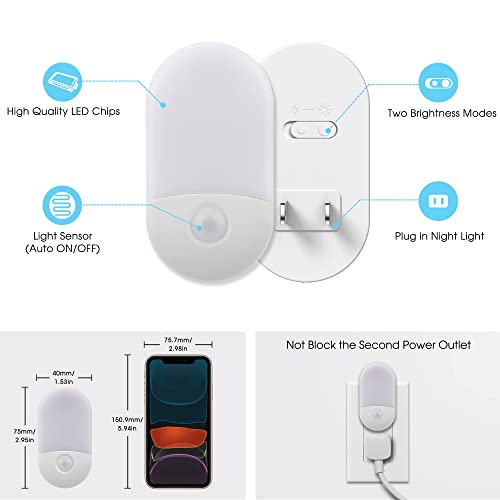 Image of L LOHAS LED Night Light Plug in, 4 Pack 0.6W LED Night Light for Kids, Auto | Dusk to Dawn Sensor Bright Nightlight, Daylight White 5000K, 30 /60lm Small Night-Lights for Adults, Hallway, Kitchen, Stairs
