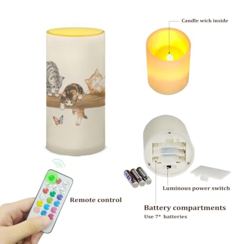 Image of Poceacles Flameless LED Candle Battery Powered Votive Lights Realistic Pillar Candle Decorative Tea Lights for Home Party Indoor Outdoor Decor, Cute Cat Butterfly Beige
