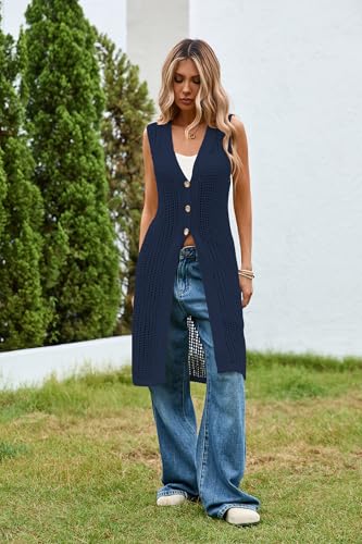 Cakulo Womens Sleeveless Crochet Cardigans Beach Cover Up 2025 Summer Fall Fashion Long Knit Sweater Vest Tops4