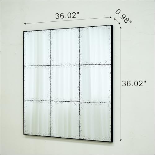 Image of whitebeach Window Pane Black Mirror,Farmhouse Wall Mirror,Mantel Mirror for Fireplace /Entryway /Hallway /Living Room,36 inchX 36 inch