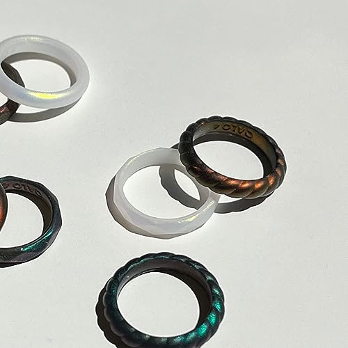 QALO Women's Rubber Silicone Ring, Stackable Rubber Wedding Ring for Women, Breathable, Durable Engagement Silicone Band, 3.5mm Wide 2.5mm Thick, Holographic Green, Size 103