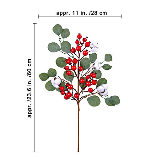 image for Winlyn 4 Pack Christmas Artificial Red Berries and Eucalyptus Leaves S