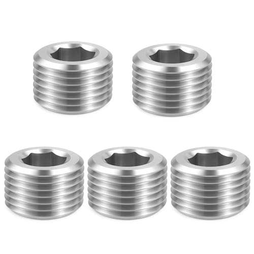 5 PCS 3/8 NPT Male Pipe Plug Stainless Steel Pipe Plug Fitting Set Hex Counter Sunk Pipes Plugs for Closing the End of Pipes Internal Hex Socket Thread Socket Plugs Kit
