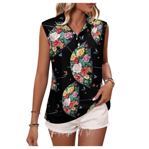 Umbrella No Rain No Flowers Women's Sleeveless Golf Shirts Athletic Tank Tops Collared V Neck Tennis Polo Shirt, Color, 3XL