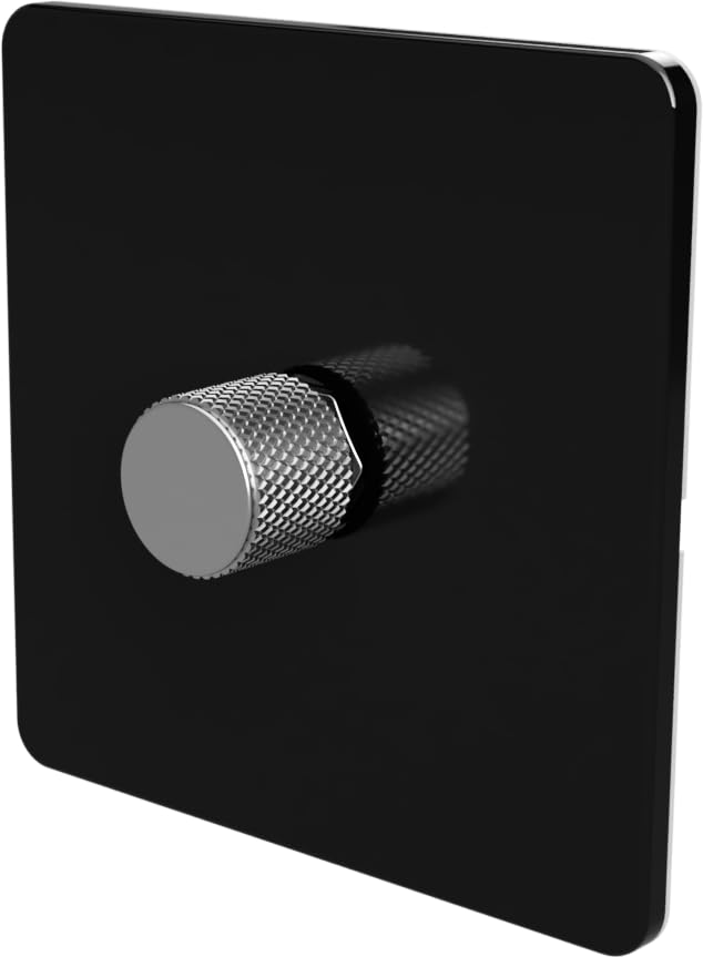 LED Dimmer Switch [Metal Knob/Plastic faceplate] 2-way Rotary Push On/Off for Dimmable LED and Halogen Lights, minimum brightness adjustable - Black/Silver 1-Gang — image 1