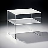 Qualität Made in Germany HOWE-Deko Hochwertiger Acryl-Glas Beistelltisch/Nachttisch mit 1 Fach, Tischplatte und Unterboden weiß, Seiten klar, 40 x 33 cm, H 35 cm, Acryl-Glas-Stärke 8 mm