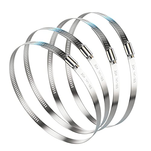 NEBURORA 141-165mm Hose Clip Adjustable 304 Stainless Steel Duct Clamps 4 Pack Worm Drive Hose Clamp Clips 6 inch Diameter Fuel Line Hose Pipe Clamps for Dryer Vent Air Duct Automotive Plumb