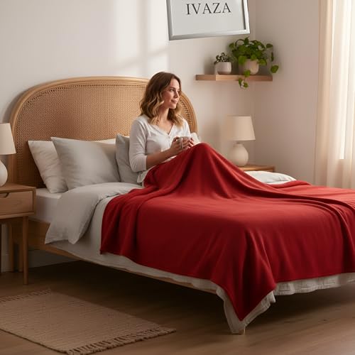 Image of IVAZA 300 TC All Season Solid /Plain Lightweight Polar Fleece Single Bed Blanket (152 x 230 cm) Maroon Blanket SingleIV13
