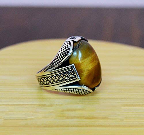 mens handmade ring turkish handmade silver men ring ottoman mens ring tiger eye ring men ring gift for him 925 sterling silver ring statement ring mens engagement ring