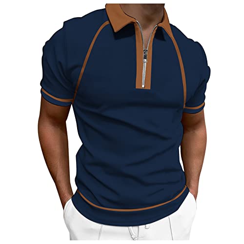 Polo para hombre con cremallera 1/4, con bolsillo, manga corta, transpirable, de secado rápido, para golf, tenis, hombre, camisa cortada, polo de manga corta Laureen, A-azul oscuro., M