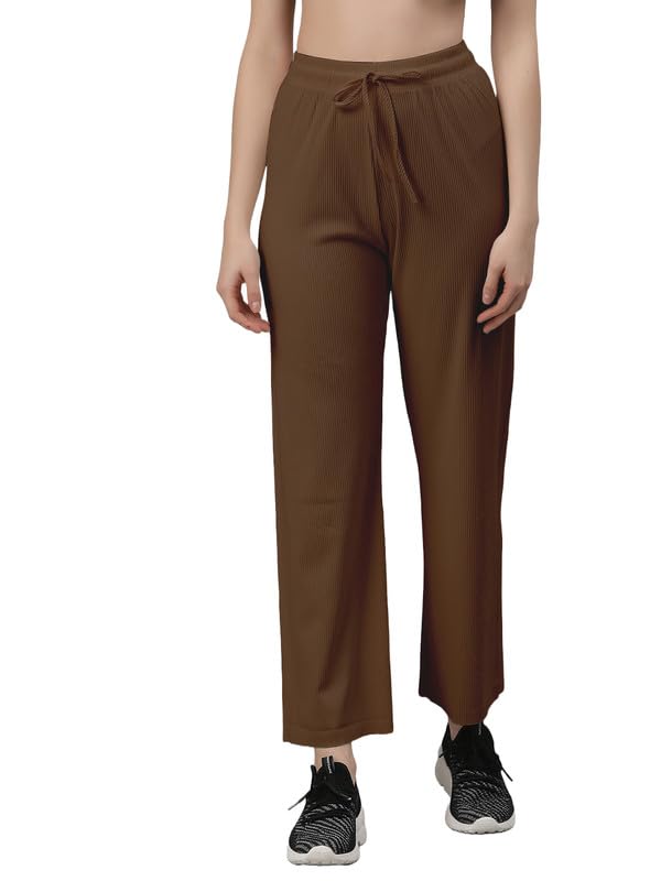 neudis Women Regular Fit Solid Ribbed Wide Leg Track Pants-picture-10
