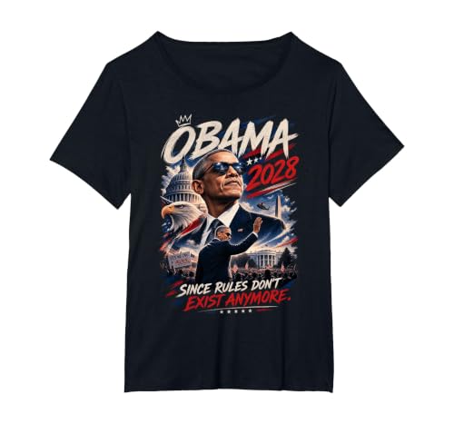 Obama 2028 Since Rules Don't Exist Anymore Satire T-Shirt, Women's Plus, Black, 2X