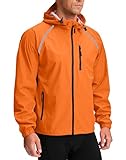 Bikewa Men's Cycling Rain Jackets Waterproof Running Bike Windbreaker Hooded Reflective Biking Windproof Bicycle Riding(Orange,L)