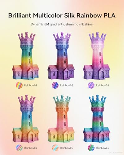 Image of SUNLU Silk Rainbow PLA Filament 1.75mm, Multicolor Gradient 3D Printer Filament, Smooth Shiny Finish,Color Transition Every 8 Meters,1kg Reusable Spool, LightGreen-Orange-LightPink-Yellow, Rainbow 05
