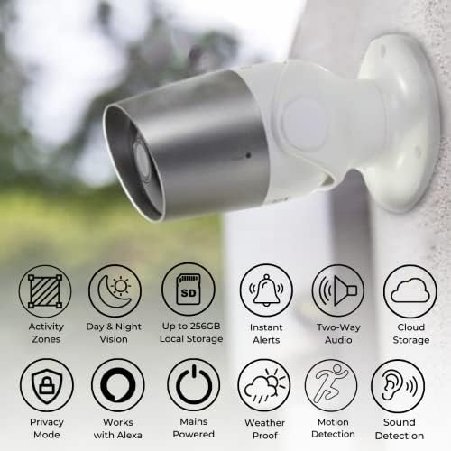 Time2 Oscar Outdoor WiFi Security Camera, Plug-in CCTV Camera, Weatherproof, Night Vision, Motion & Sound Detection, Activity Zones, 2 Way Talk, Video Playback, 30day free Cloud Storage, Alexa Camera