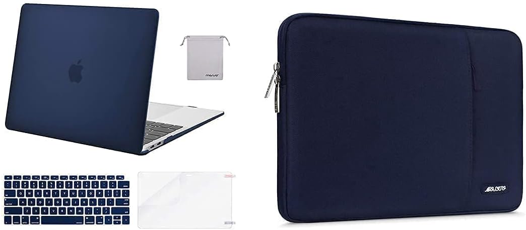 MOSISO Compatible with MacBook Air 13 inch Case 2018-2020 Rlease A2337 M1 A2179 A1932, Plastic Hard Shell&Vertical Sleeve Bag with Pocket&Keyboard Cover&Screen Protector&Storage Bag, Navy Blue