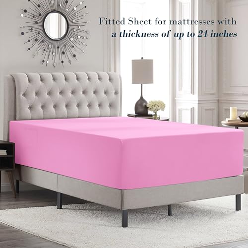 Image of Mocassi Luxury 4-Piece Sheet Set, Ultra Soft 1800 Premium Hotel Quality Microfiber Sheet Set, Fits Mattresses Up to 18 to 24 Inches Extra Deep Pocket - Breathable and Secure Fit, Twin, Light Pink