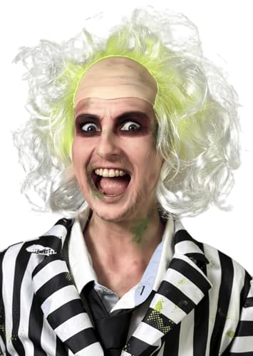 ALLAURA Premium Betelgeuse Green Wig with Bald Cap — Compatible with Beetlejuice Wig | Halloween Beetlejuice Hair Unisex