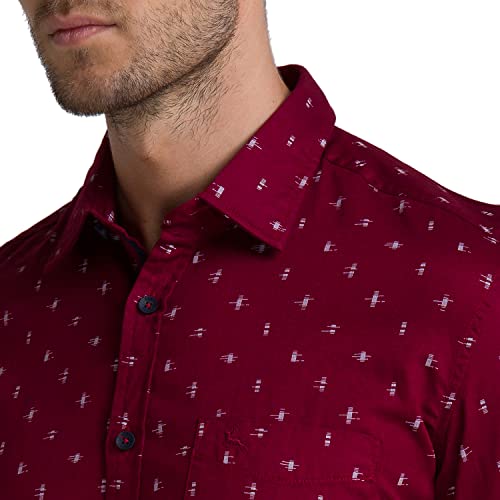 Image of Parx Men's Pure Cotton Print Pattern Slim Fit Semi Cutaway Collar Full Sleeve Casual Shirt