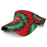 Trendy Apparel Shop Hippy Tie Dye Printed Colorful Cool Summer Visor Cap - Red Green