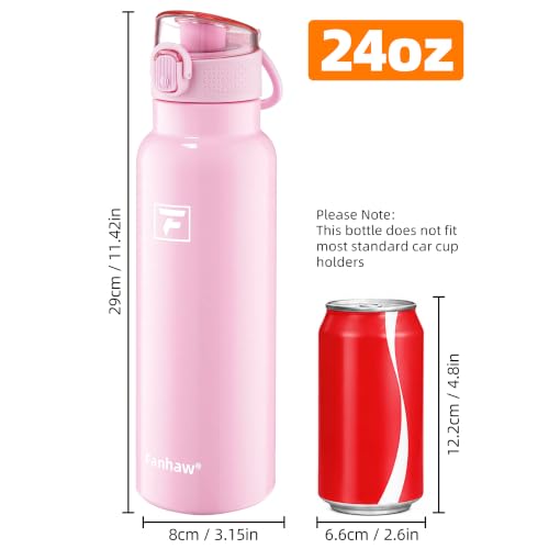 Image of Fanhaw 24 oz Insulated Water Bottle with Soft Silicone Spout Lid, Leakproof Stainless Steel Vacuum Bottle for School, Sports& Daily Use, Kids, Teens& Adults, Back to School Essentials (Pink)