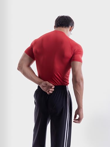 Image of COITONIC Men Compression Half Sleeves Round Neck T-Shirt for Gym and Sports Wear Red